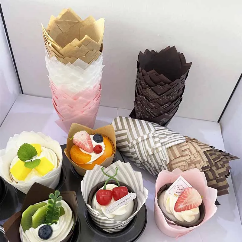 50Pcs Tulip Cake Cups, Oil-Proof Baking Cups, Various Styles to Choose From, Paper Muffin Liners, Suitable for Cakes and Desserts, Holiday Gatherings and Birthday Celebrations