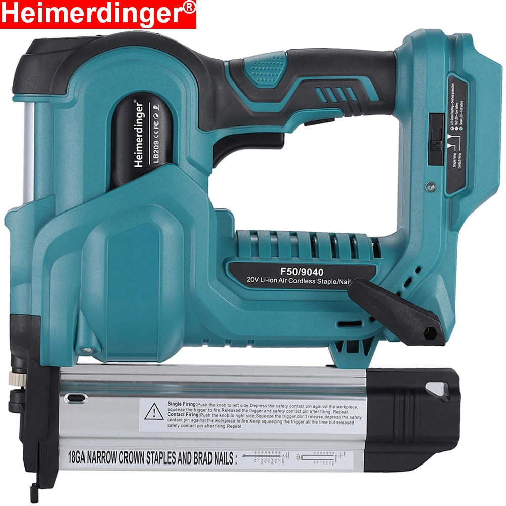 Heimerdinger Pistola de Pregos sem Fio Nailer e Grampeador Modo com 500 Grampos Grampos em 18ga Compatível com a Bateria Makita