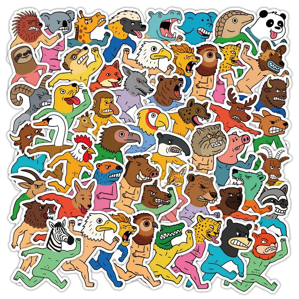 

50pcs Funny Animal Stickers Cartoon Parkour Fitness Graffiti Decor DIY Skateboard Phone Cases Water Bottles Waterproof Stickers