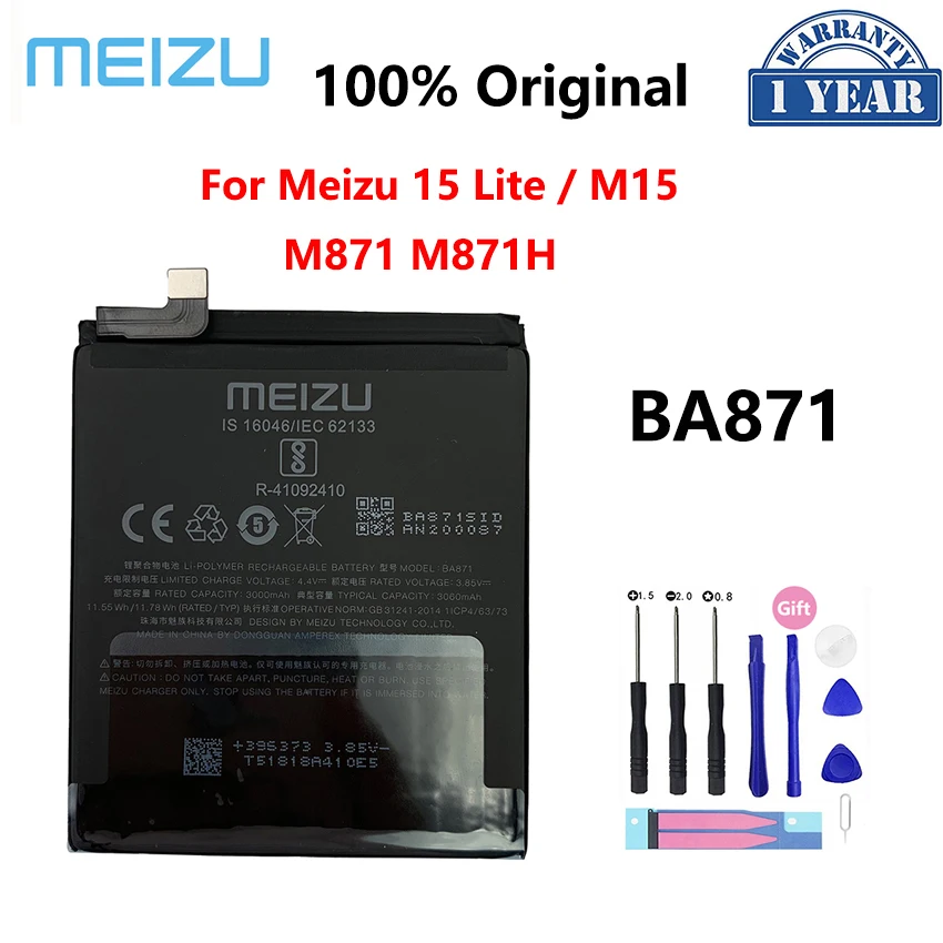 

100% Original 3060mAh BA871 Battery For Meizu 15 Lite / M15 M871 M871H BA 871 Replacement Phone Batteries Bateria