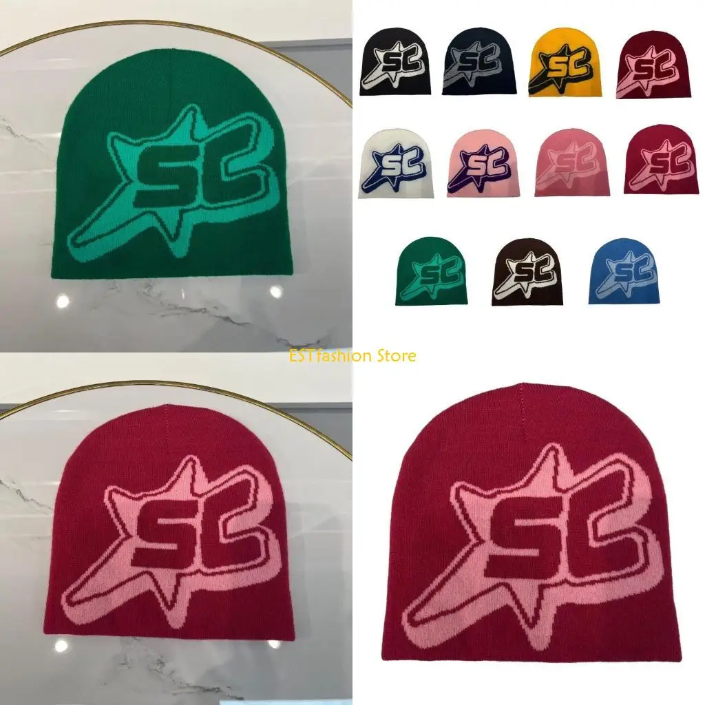 

Y5GC Жаккардовая вязаная шапка для подростков с буквенным принтом, зимняя шапка для вождения с защитой ушей для девочек и