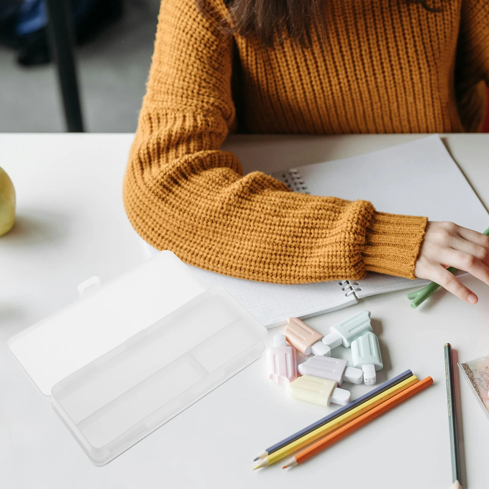 

Transparent Frosted Double Layer Pencil Box Large Capacity Snap-Lock Lid Portable School Office Supply Organizer