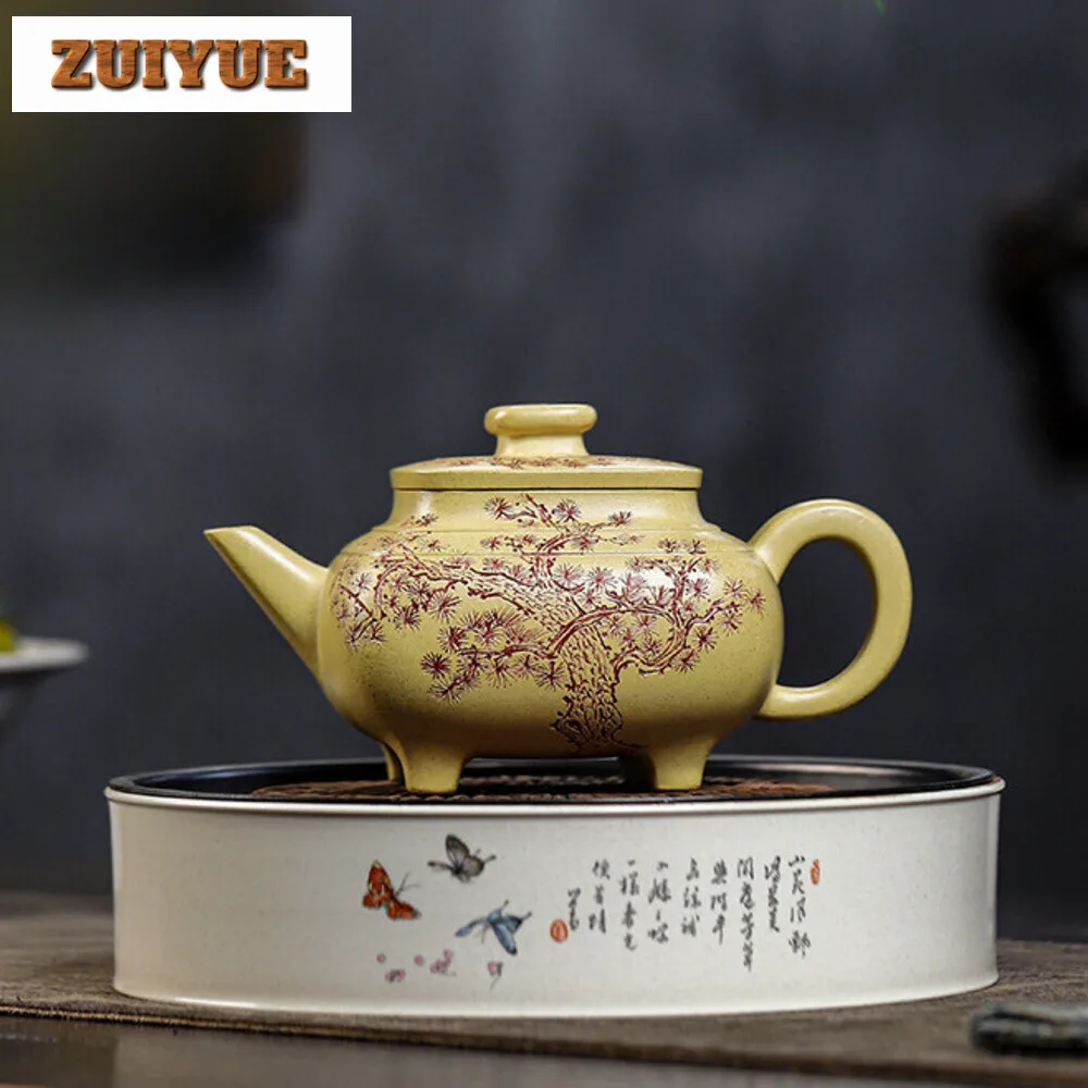 330ML Authentic Yixing Purple Clay Teapots Handmade  Pine Tree Pot Raw Ore Green Mud Tea Maker Kettle Zisha Tea Set Collection