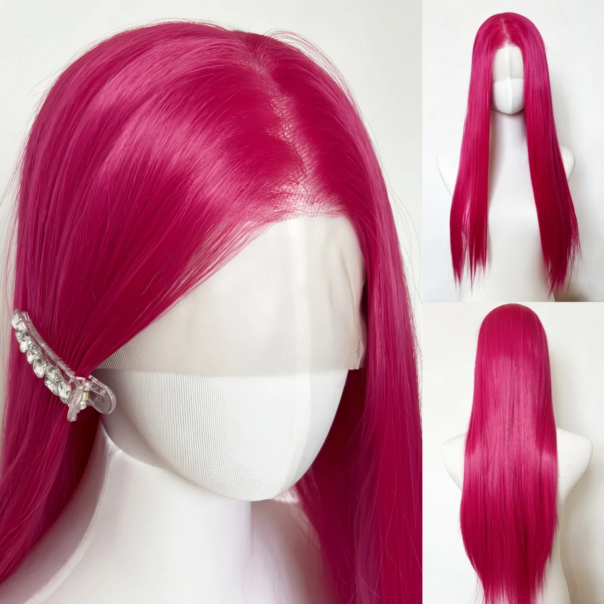 النيون الأحمر الباروكات 13 × 4 طويل مستقيم ارتفاع درجة الحرارة الألياف طبيعة شعري الاصطناعية الدانتيل شعر مستعار أمامي تأثيري KPop شيطان هنتر ميرا #1