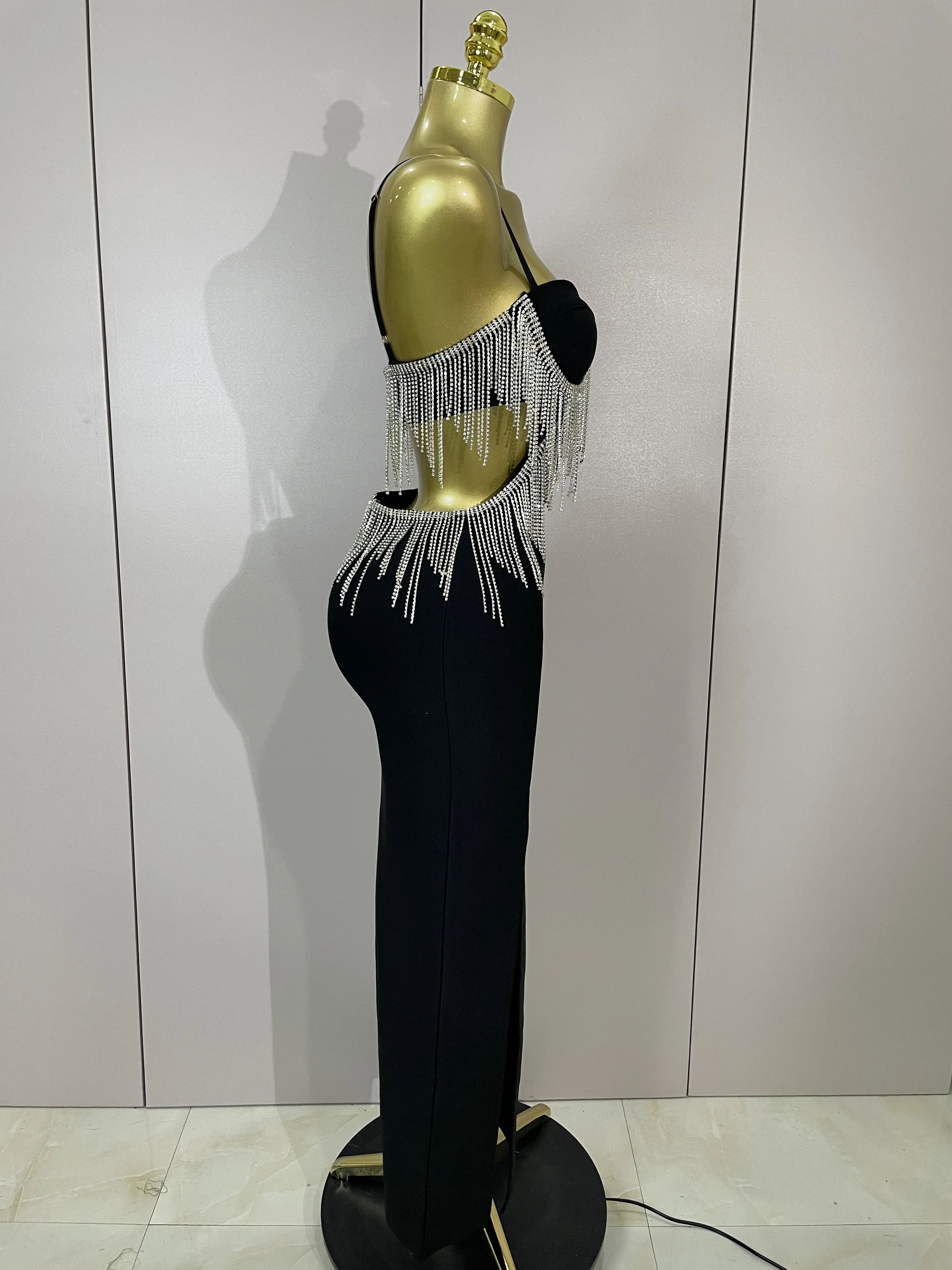 الأسهم التسلق سلسلة مثير حزام أكمام Bodycon فستان طويل ضمادة النساء احتفال مساء حفلة عالية الجودة عيد ميلاد الزي