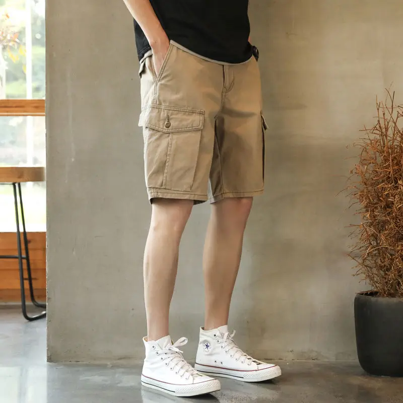 Pocket Workwear Men Summer Five-point American Straight-tight Trendy Thin Loose Casual Shorts