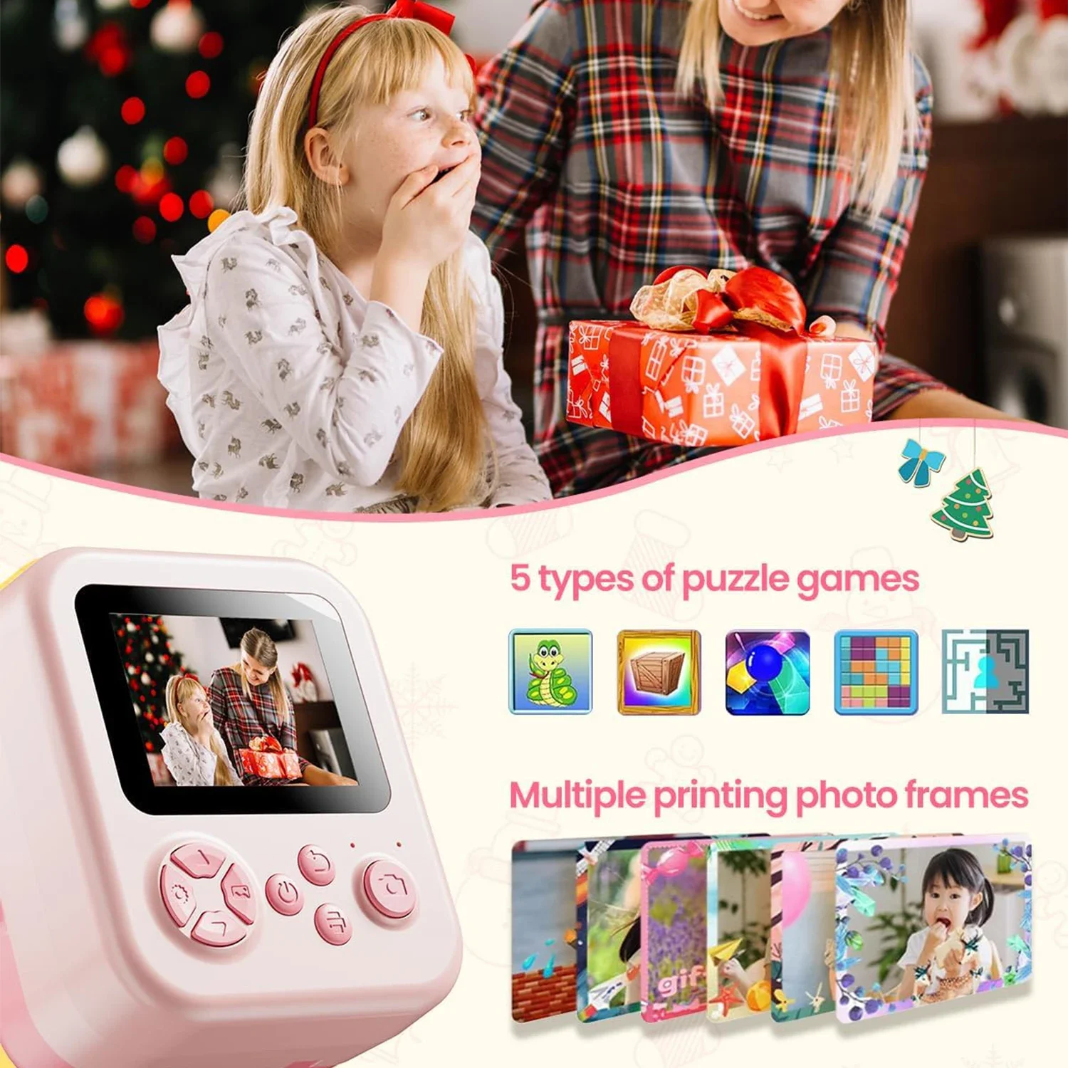 Câmera infantil com impressão instantânea, conexão bluetooth, foto 1080p hd, câmera infantil para meninas, meninos de 3 a 12 anos, aniversário, presentes de natal