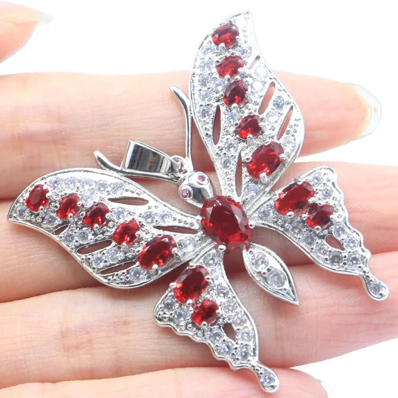 46x45mm SheCrown Eye Catching Big Butterfly Size Blood Ruby Tanzanite Aquamarine Peridot Tourmaline CZ Silver Pendant