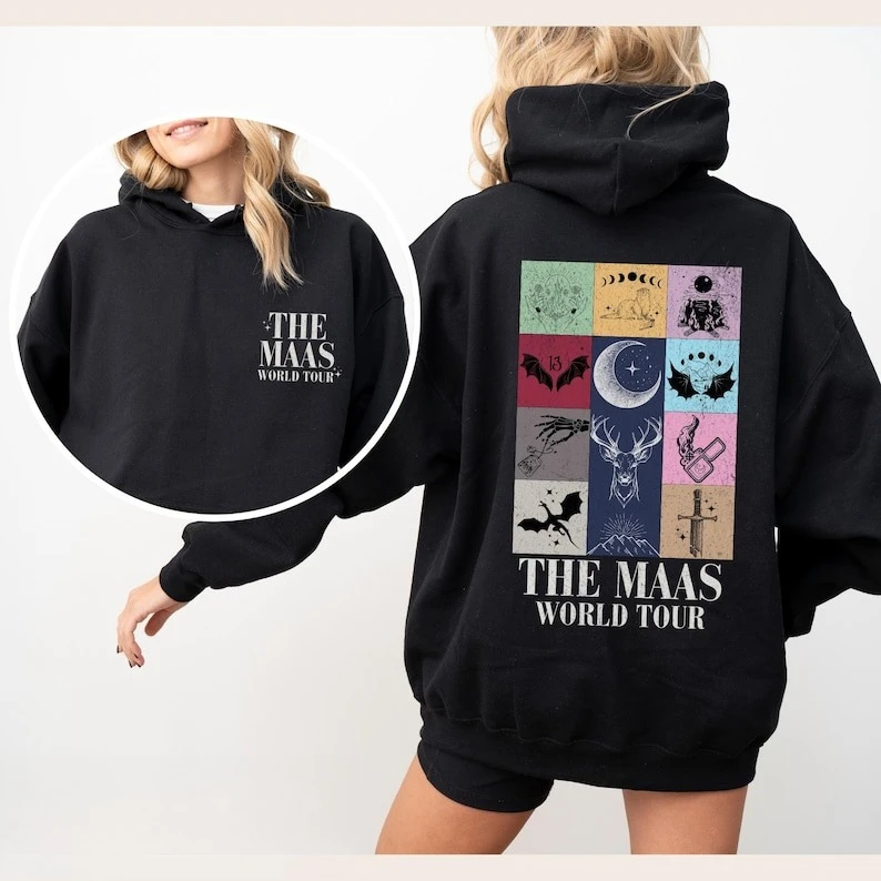 

Сара Дж. Маас World Tour Толстовка с капюшоном Трон стекла Футболка ACOTAR Толстовка Crescent City Fan Одежда Velaris Подарки Толстовки