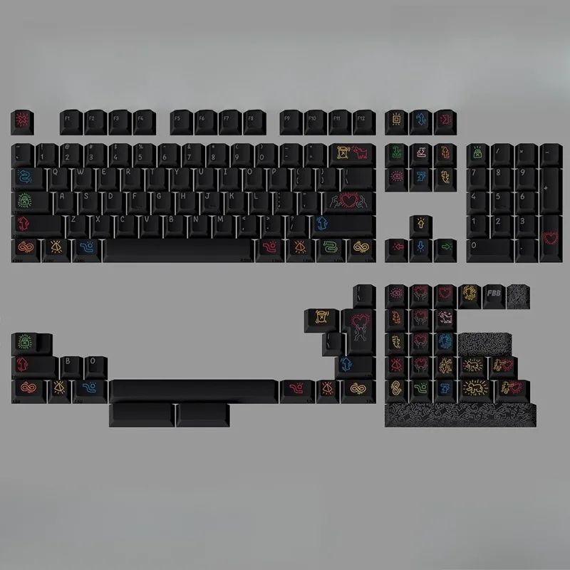 FBB Graffiti Dark Theme Keycaps Set Customized PBT Sublimation Cherry Profile Keyboard Cap for Mechanical Keyboard Accessories