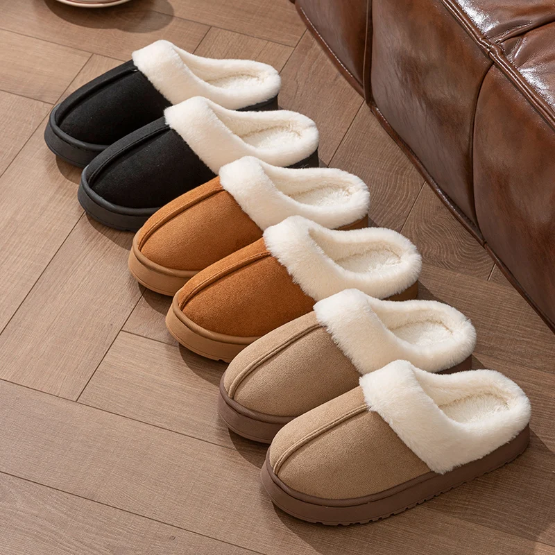 2024 New Fashion Winter Warm Closed-toe Fluffy Slippers For Women Cosy Non-slip Slides Indoor Ladies' Mule Home Cotton Shoes