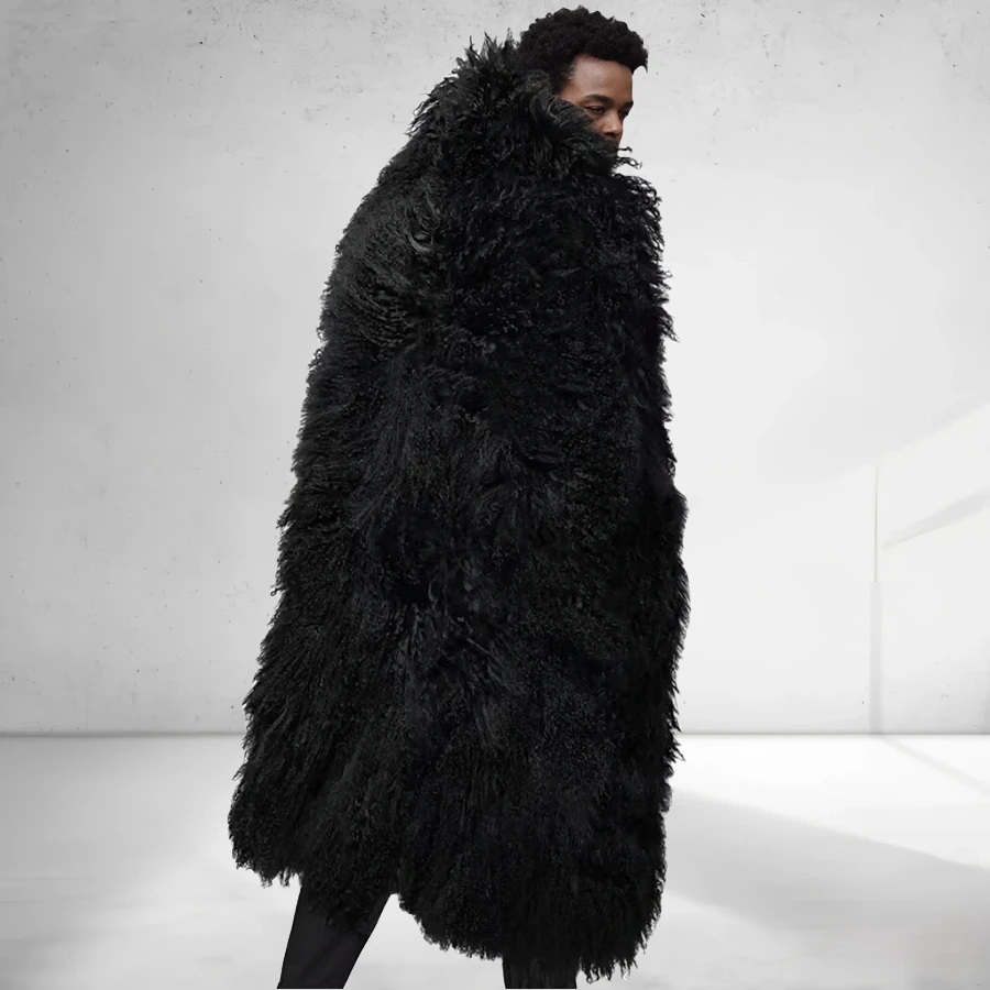 Men\'s Natural Sheepskin Coat Men Fur Coat Extra Long Full Skin Real Fur Jackets Luxury Mongolian Fur Coats