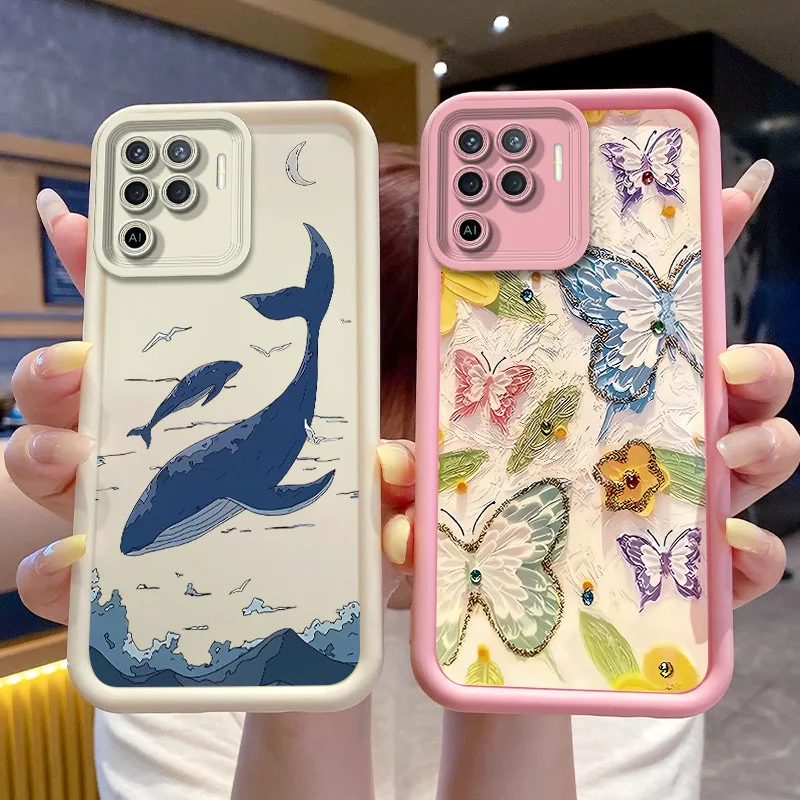 Für OPPO Reno 5F Reno 5 Lite A94 4G CPH2203 Handyhülle Hai-Wal-Kameraschutz Rückseitenabdeckung Weiches Silikon Stoßfester Bumper
