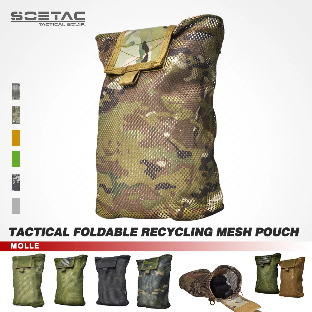 

SOETAC Tactical Molle Mesh Foldable Dump Pouch Camo Hunting Gear Holder Outdoor Portable Drawstring Magazine Recycling Pack