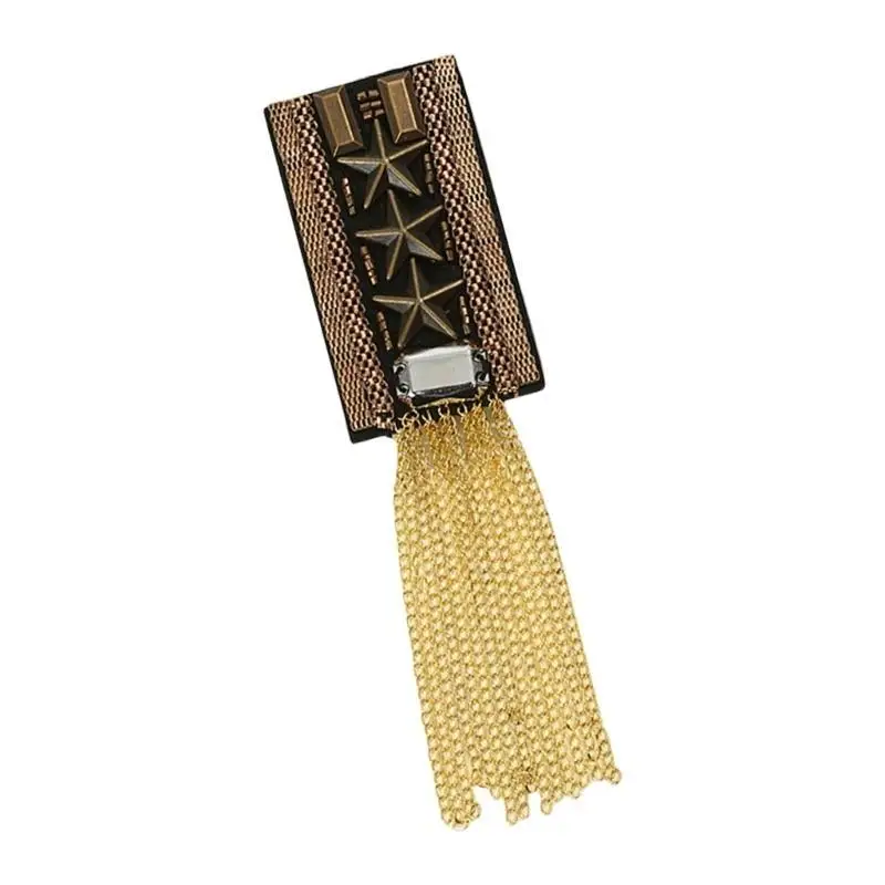 652F Fashionable Tassels Chain Shoulder Epaulette Vintage Star Brooch Pin Epaulets for Coat Shirt Formal Stage Costume Decors