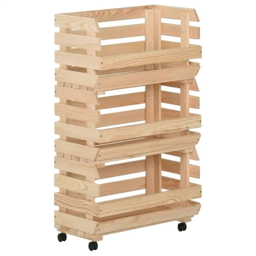 Solid Pinewood Vegetable Trolley 3 for X3 0x80 cm – Kitchen Organizer & Storage Cart