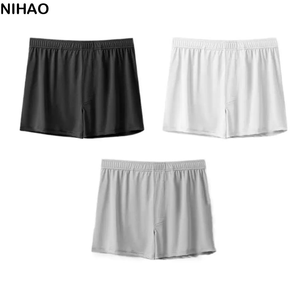 

3Pcs Simple Ice Silk Men's Flat Panties Large Size Mid Waist Thin Boxers Shorts Seamless Underpants Men's Underwear Gifts