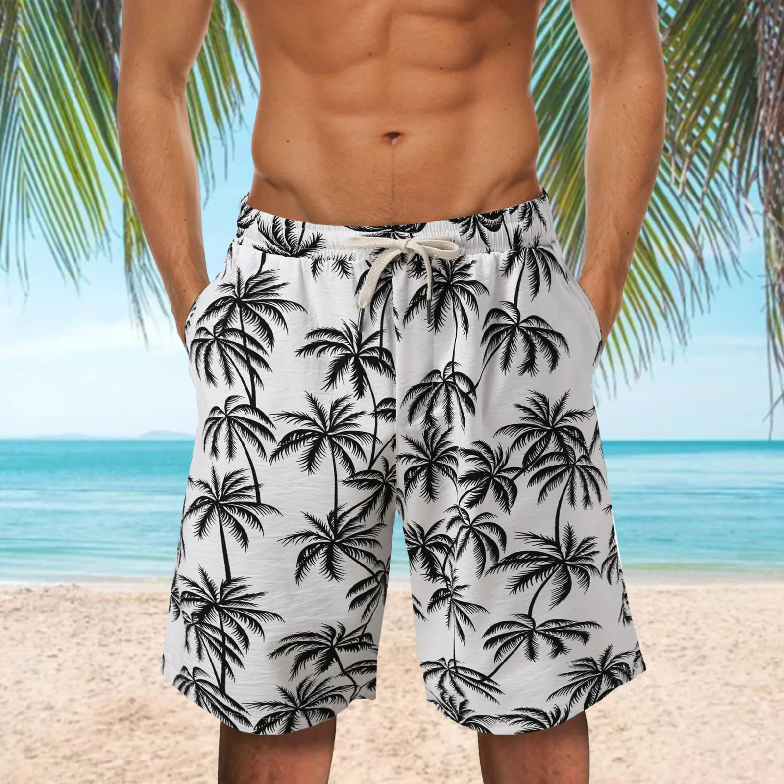 

Palm Tree Print Quick Dry Summer Mens Siwmwear Beach Board Shorts Briefs For Man Swim Trunks Swimming Shorts Surfing Beachwear