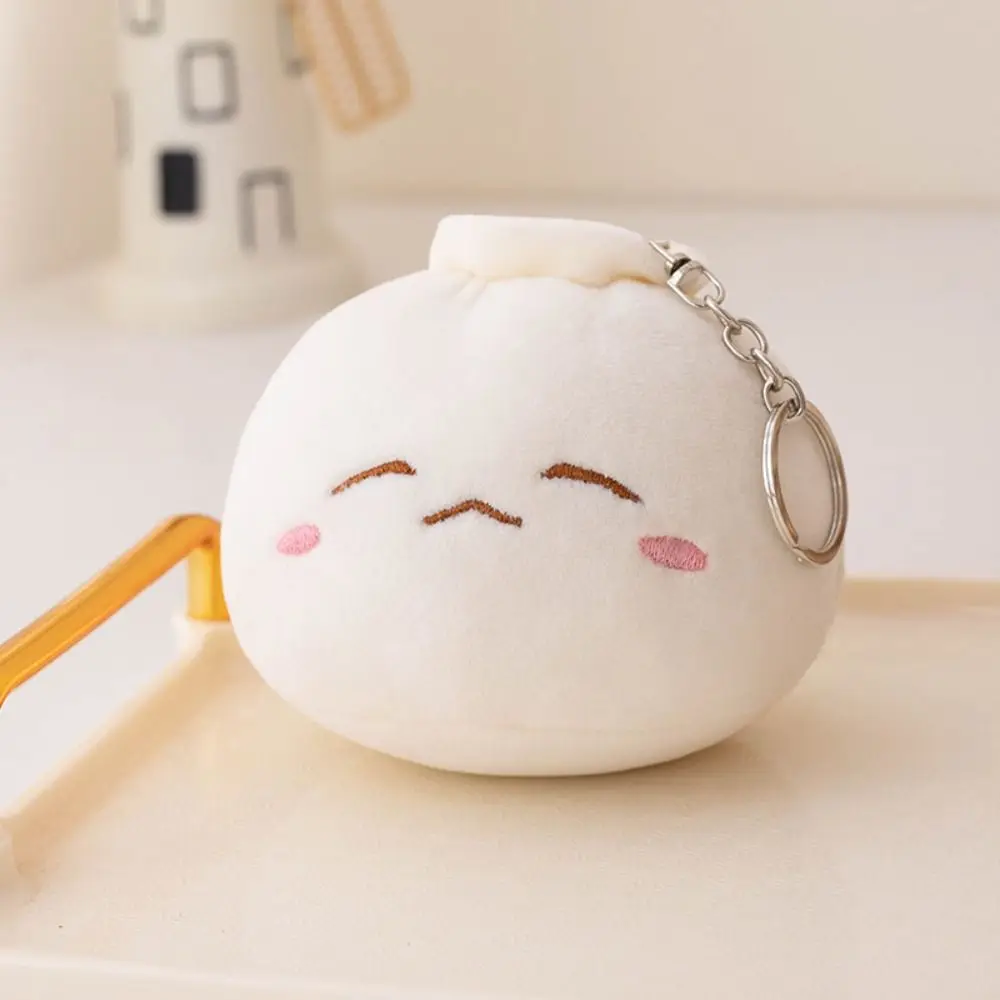 Funny Soft Dolls Rice Bao Plush Face Food Key Holder Steamed Stuffed Bun Keyring Cartoon Plush Dumplings Keychain Kid Gift