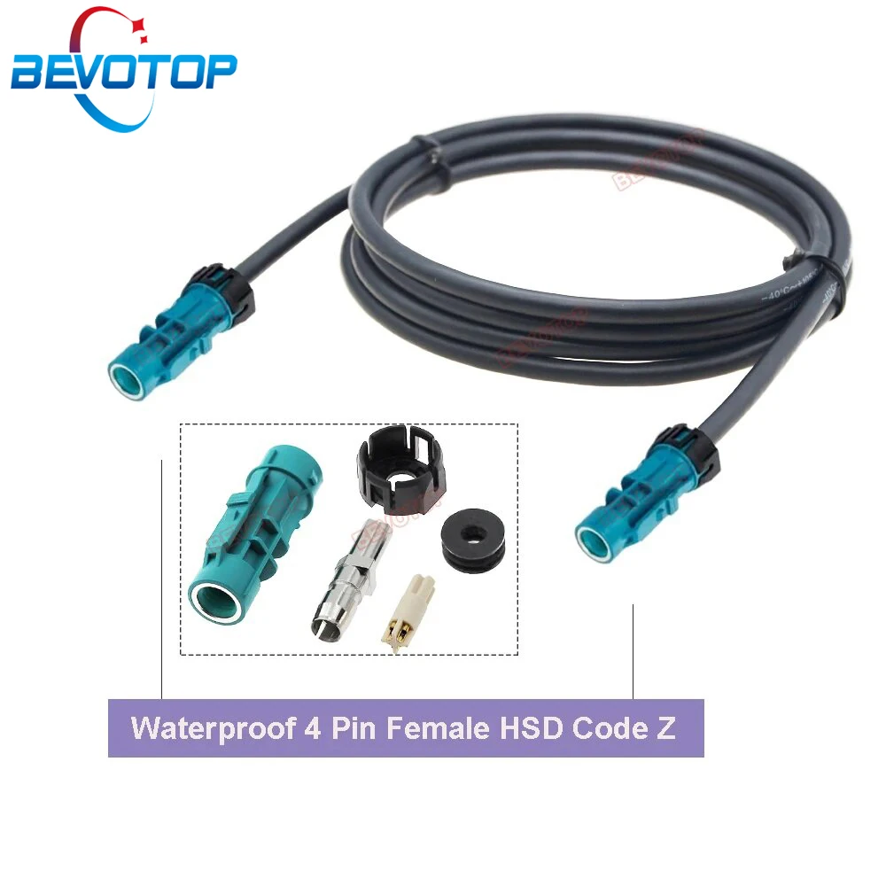 

High Quality Waterproof 4 Pin HSD Z Coding Female to Female Jack HSD Cable High Speed 4 Core 535 LVDS Wire Harness BEVOTOP