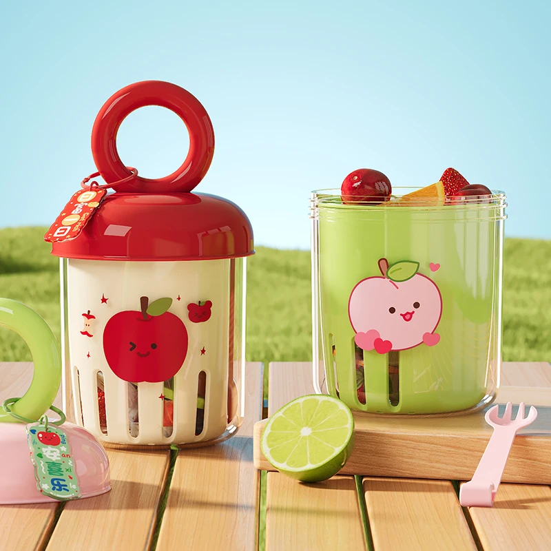 Dopamine Fruit Cup - Outdoor Portable Leak-Proof Yogurt Cup with Fork Double-Layer Food-Grade Plastic Drain Cup for Picnic