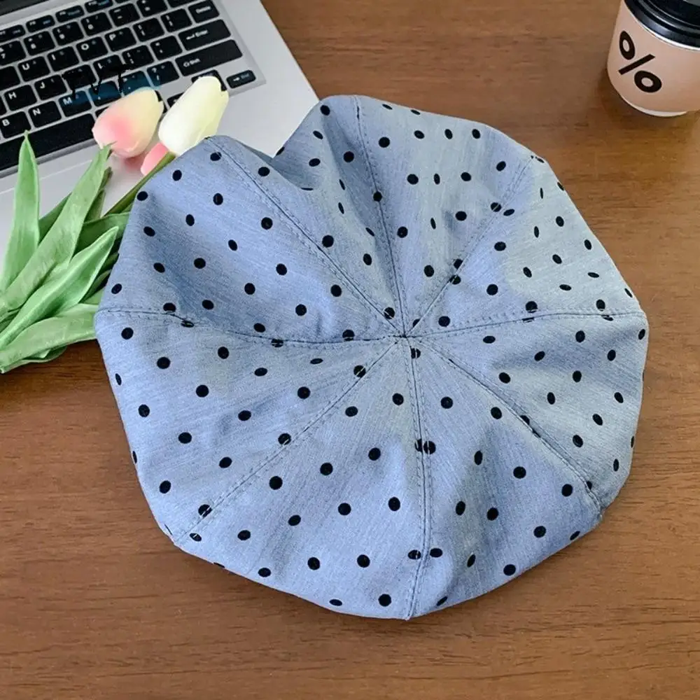 

Vintage Korean Polka Dot Berets Versatile Y2k Painter Berets Retro Casual Beanie Cap Women