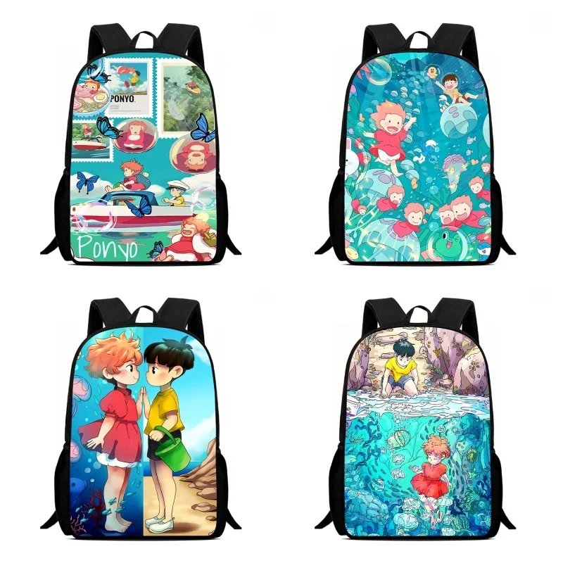 Mochila Ponyo School Bags,Anime Ponyo School Backpack for Girls Boys,Durable Light Weight Cartoon Kids Bag for Kindergarteen