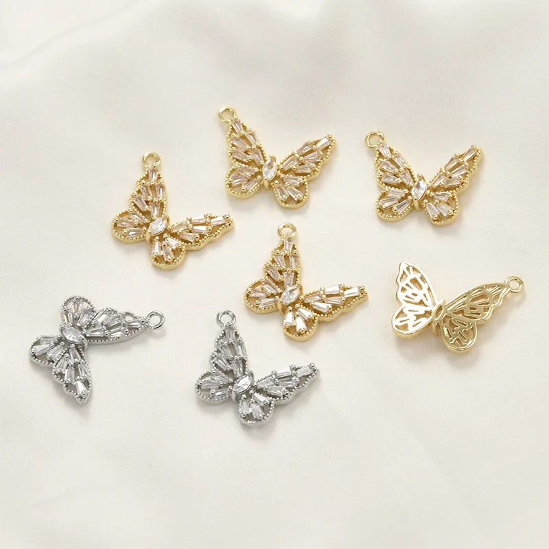 

Copper-plated 14k Gold Color Hollow Butterfly Zircon Pendant DIY Bracelet Necklace Ear Jewelry Handmade Pendant Accessories