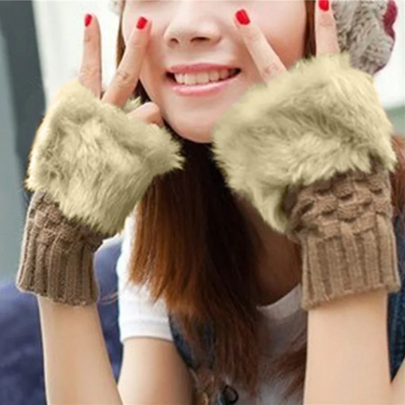 2023 New Women Gloves Stylish Hand Warm Winter Half Finger Mitten Ladies Faux Woolen Crochet Knitted Wrist Warmer Glove Hot Sale