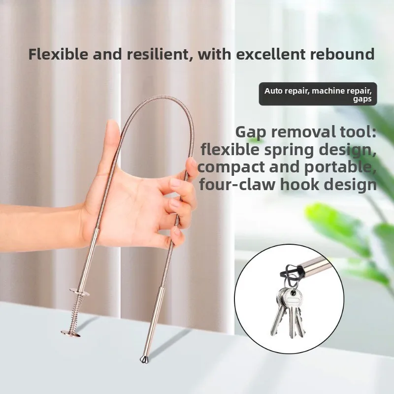 Flexible Spring Claw Grabber Tool, 4-Claw Pickup Tool with Keychain, Bendable Magnetic Retrieval Tool for Nuts, Screws & Small