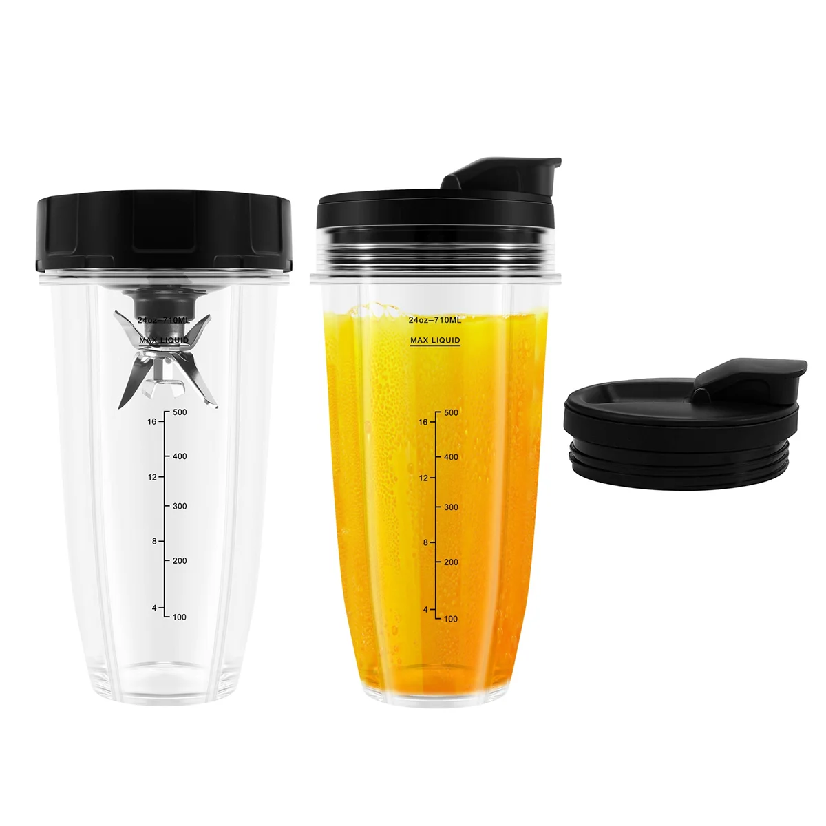 Blender Replacement Parts for Ninja, 2 24Oz Cups with To-Go Lids, 7 Fins Extractor Blade, for Nutri Ninja Auto IQ