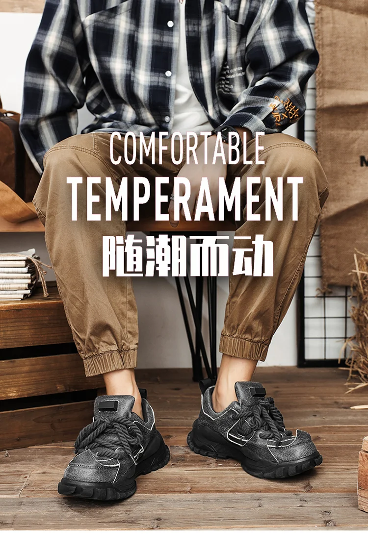 New Genuine Leather Platform Ankle Motorcycle Boots Casual Chunky Sneakers Wedge Autumn Fashion Comfy Shoes Men Loafers Non-slip