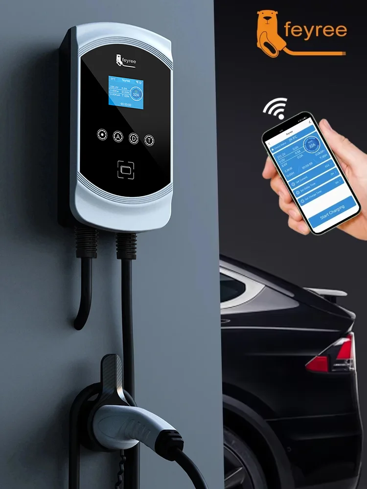 Feyree ev ladegerät 32a 7,6 kw elektro fahrzeug auto ladegerät evse wallbox 11kw 22kw 3phase type2 kabel IEC62196-2 buchse app steuerung