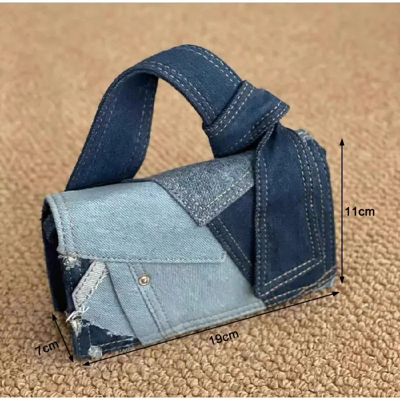 Winter New Simple Denim Splicing Small Square Bag Ladies Fashion High Quality Handbag Multifunctional Hundred Shoulder Bag