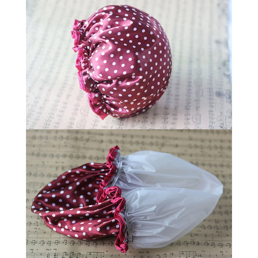 

2pcs Satin Shower Hat Waterproof Reusable Soft Foldable For Bathing Spa Travel Hair Protection Wide Brim Elastic Lightweight