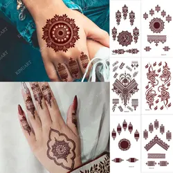 Brown Henna Tattoo Stickers for Women Flower Mandala Mehndi Temporary Tattoos for Hand Waterproof Fake Hena Tatoo