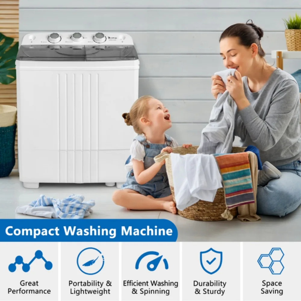 Washing Machines, with Built-in Drain Pump 20Lbs Semi-automatic for Apartment, Dorms, RVs, Camping and More, Washing Machines