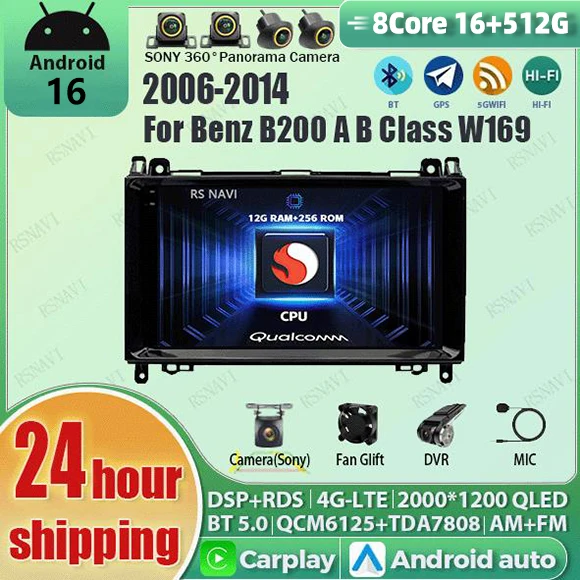 Android 16 For Mercedes Benz W169 W245 B200 W906 Sprinter W639 Vito stereo Car Radio Navigation Video Player CarPlay WIFI 4G GPS