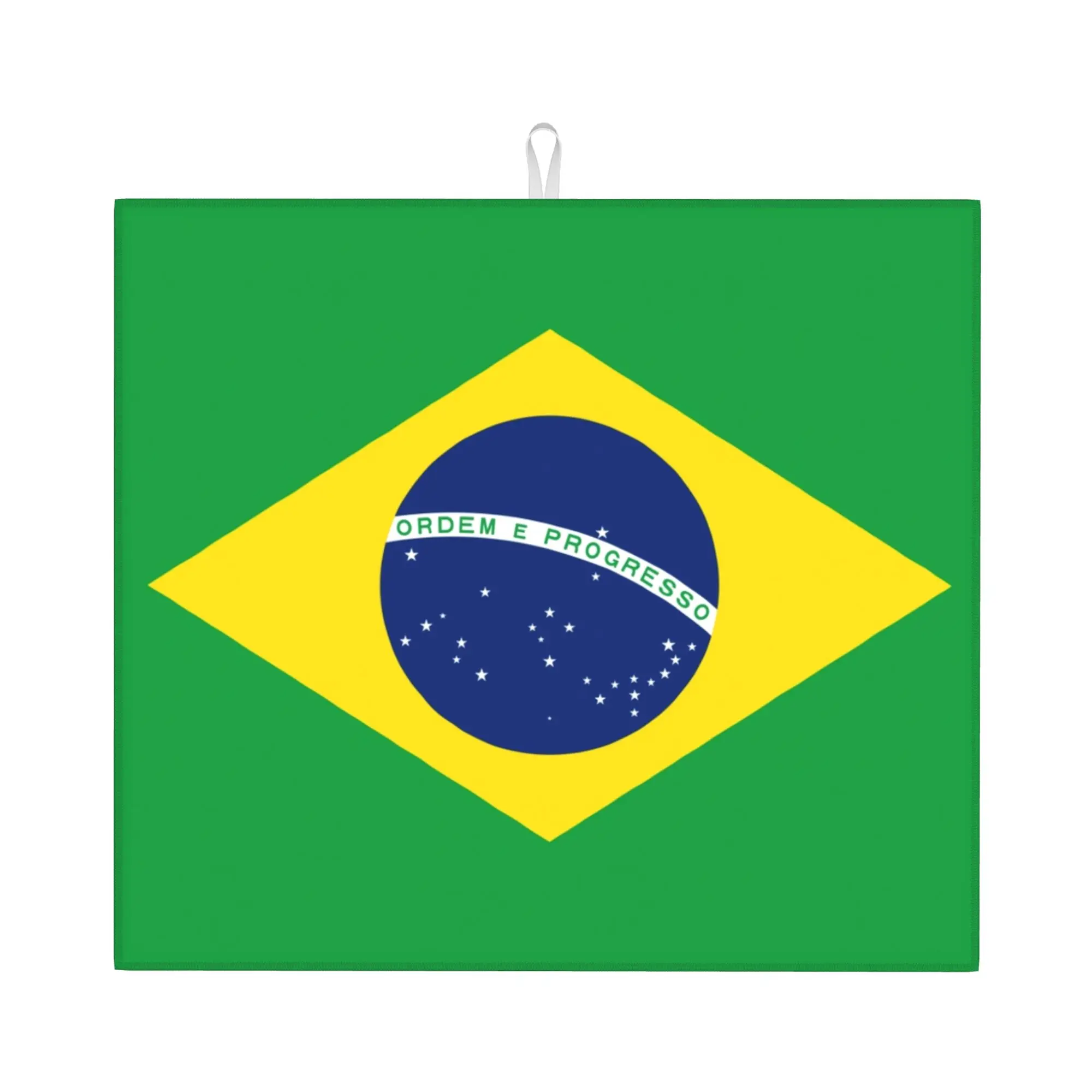 Flag of Brazil Non‑Slip Waterproof Absorbent Barware Tableware Oil Proof Reusable Brazilian Flag Bathroom Drying Mat For Kitchen