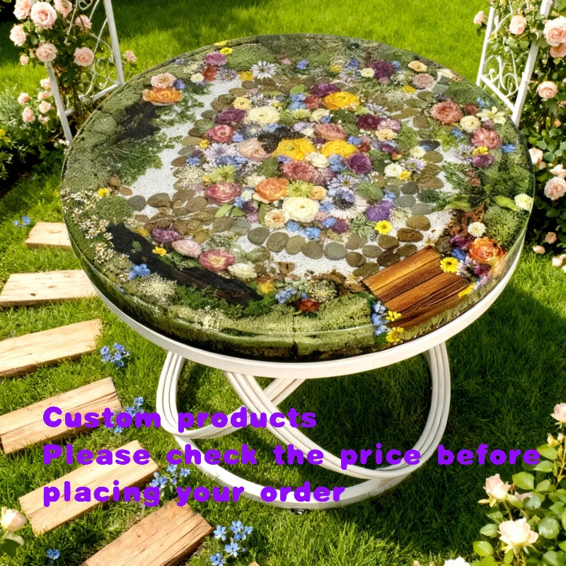custom.High Quality Handmade Resin Dried Flowers Coffee Table Garden Landscape Decoration Round Epoxy Resin Table Home Furni