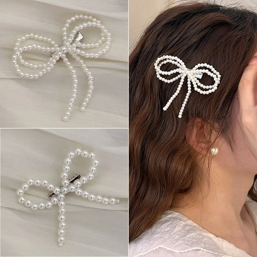 

Y2k Pearl Bowknots Hairpins Harajuku Sweet Vintage Duck Billed Clip Fashion Bangs Hairclip For Women Girls