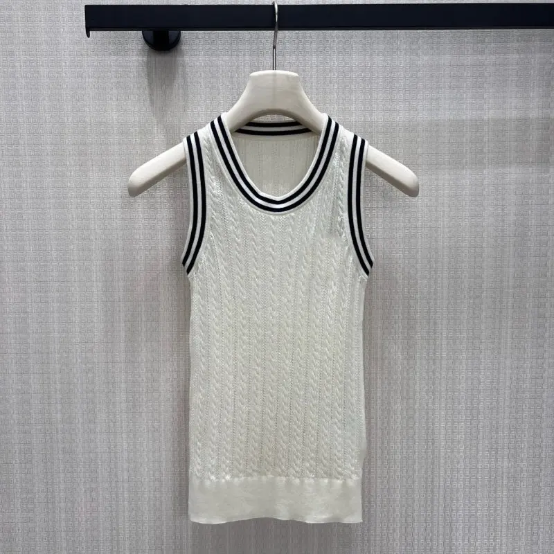 Breathable Hollow Cable Knit Crew Neck Slim Fit Knit Tank Top