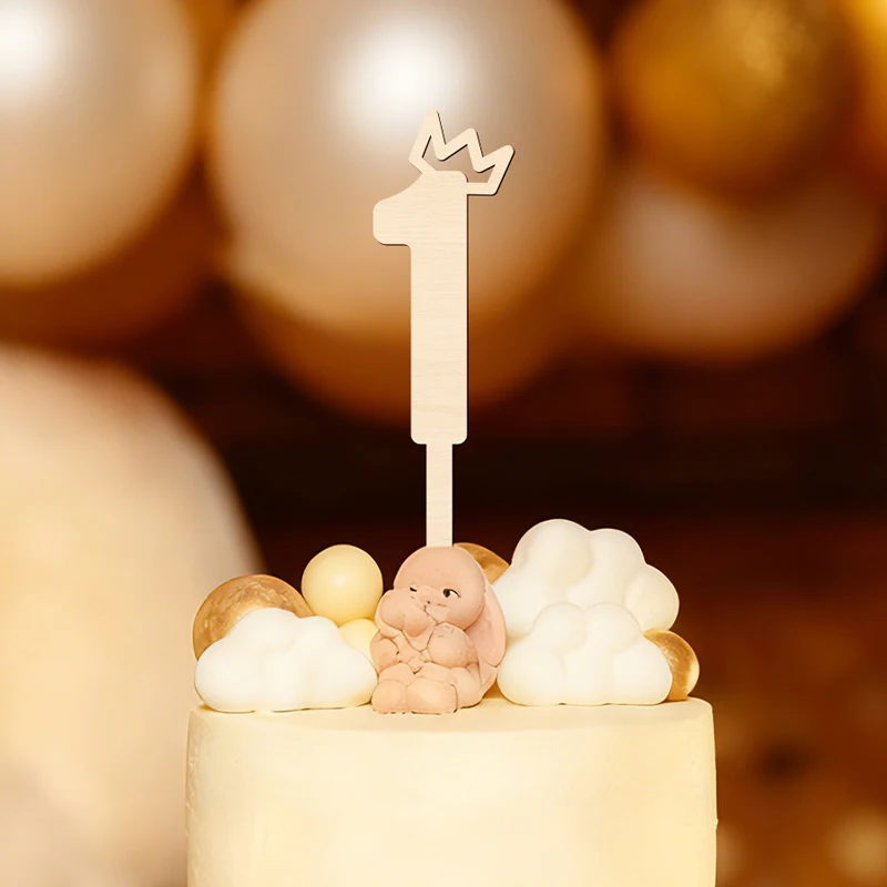 NUBECOM Krone Eins Kuchenaufsatz, Geburtstags-Kuchenaufsatz, Holzkrone Themen-Kuchendekoration für den 1. Geburtstag des Babys – Detail 1