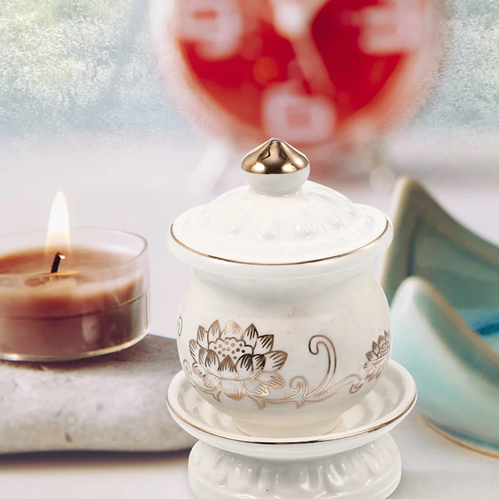 

2Pcs Offering Water Cups Ceramic Buddhist Supplies Temple Porcelain Bowls Lotus Flower Ritual Decoration Worship Cup