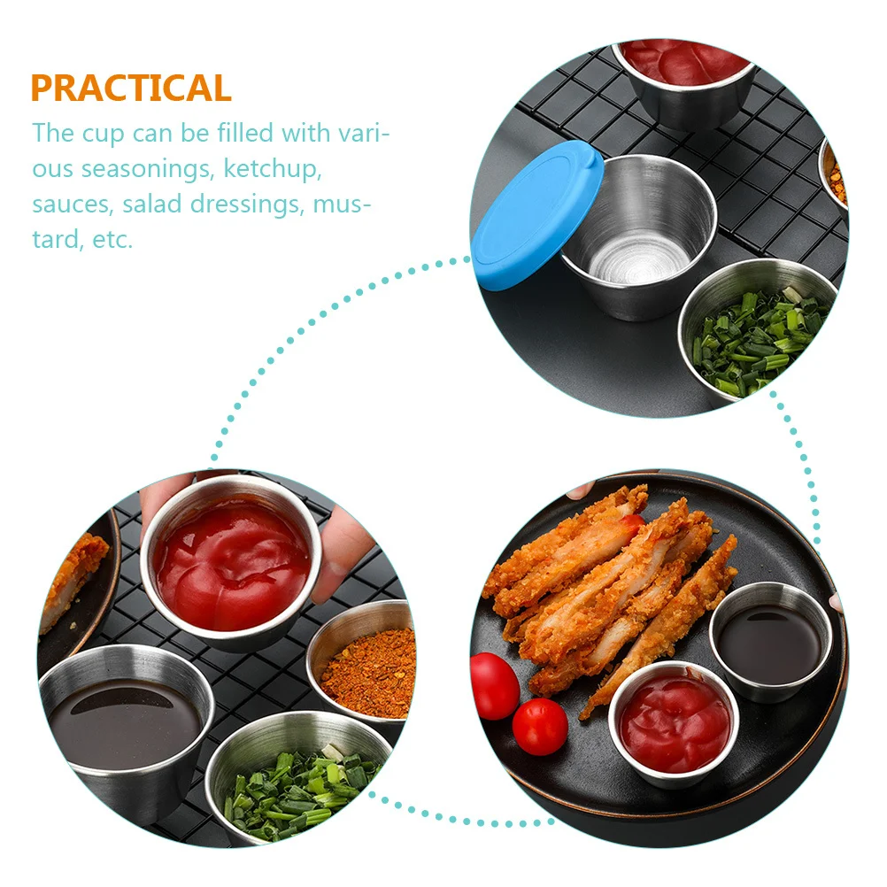 

6pcs Stainless Steel Dipping Sauce Cups Small Appetizer Dish For Ketchup Mustard Vinegar Salad Dressing Condiment Bowl Sushi Soy