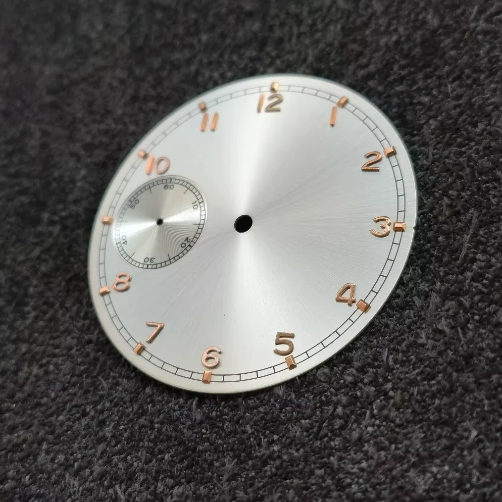 بدون شعار قرص الساعة قرص فضي رقم ذهبي وردي مناسب لحركة ST3600 ETA6497 قطر القرص 37 مللي متر سمك 0.4 مللي متر