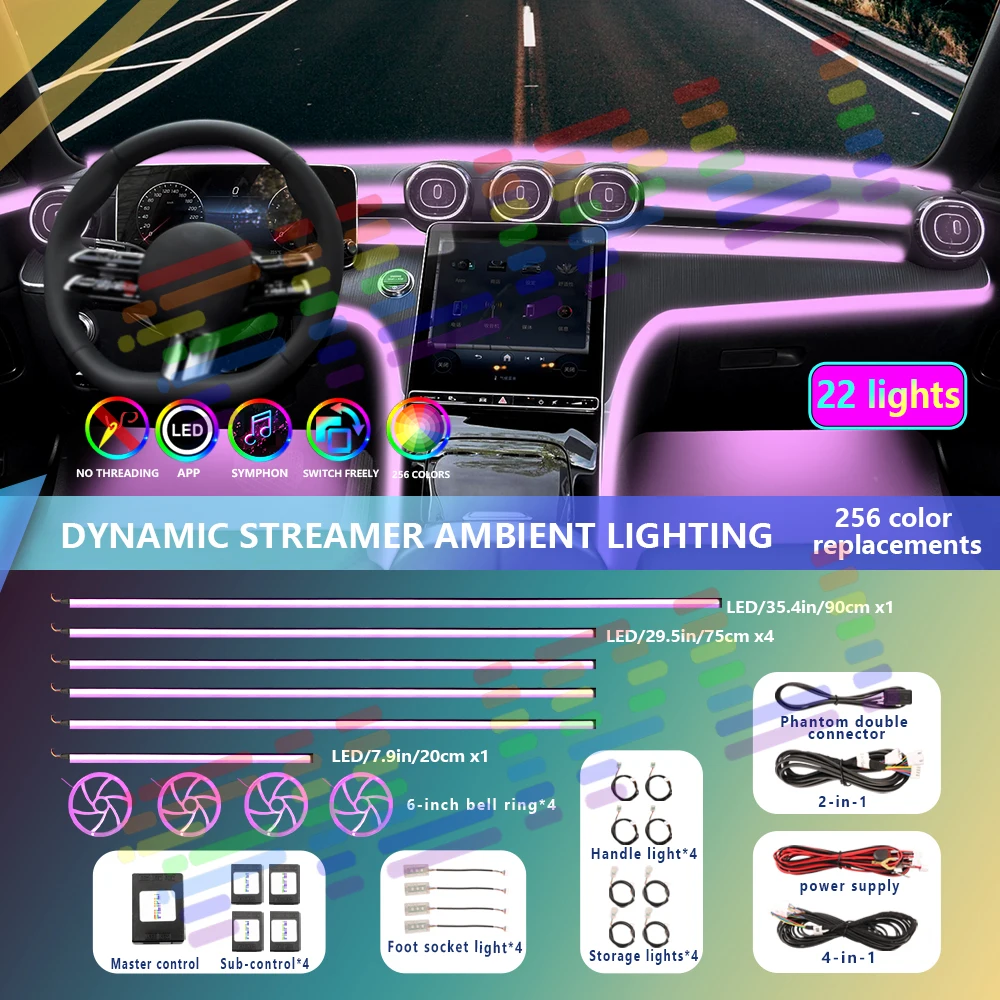 Car Interior Ambient Light App Control Atmosphere Universal Acrylic Auto Colorful Lamp Strip Symphony Rainbow Lighting LED RGB