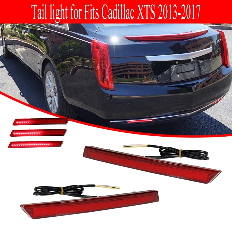 For Cadillac XTS 2013-2017 Car Rear Bumper Reflectors Tail/Brake Lights Red LED Rear Fog Lights w/ Sequential Turn Signal Lights