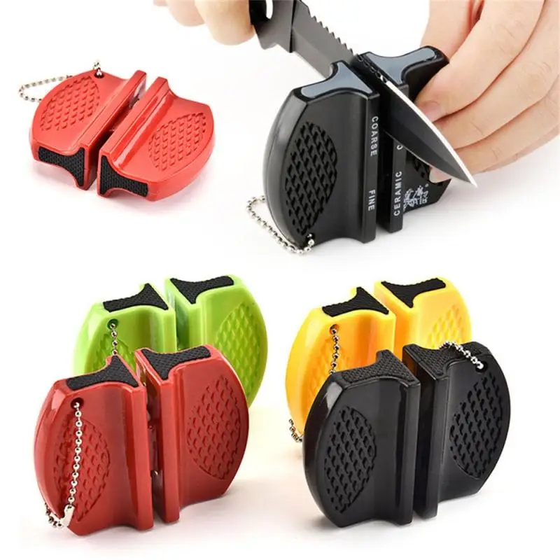 Knife Sharpener Handheld Multi-function 2 Stages Type Quick Sharpening Tool Portable Non-slip Base Camping Kitchen Gadget