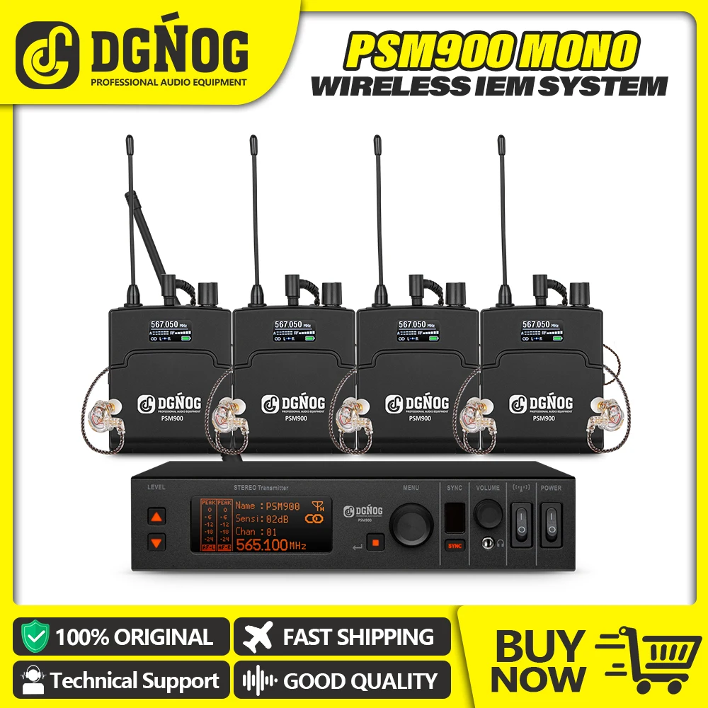 Stereo IEM System Stage Return Bodypack Receiver Auto Pairing Wireless In-Ear Monitor System 32 Channels for Studio DGNOG PSM900